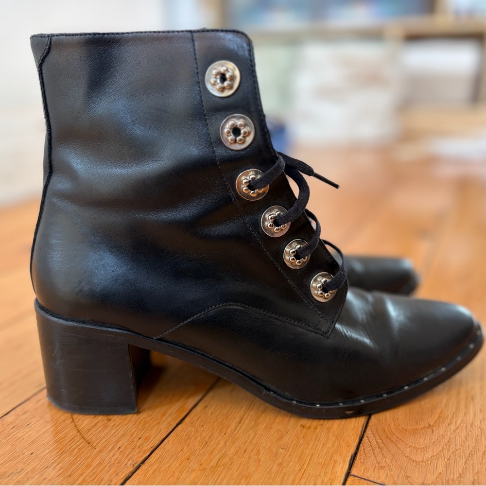 Freda Salvador Black Leather Ace Combat Lace-Up Boots 8 - Picture 5 of 9